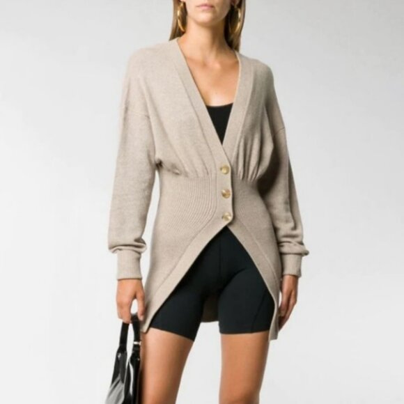 Alexander Wang Sweaters - Alexander Wang Smocked Waist Cardigan, Light Oatmeal, Small